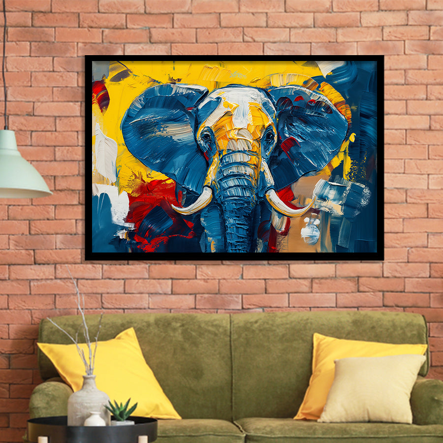 Elephant Portrait Mixed Color Painting, Framed Art Print Wall Decor, Picture Framed Painting Art