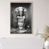 Elephant Print Framed Canvas Prints Wall Art, Funny Bathroom Decor, Elephant In Toilet