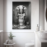 Elephant Print Canvas Prints Wall Art, Funny Bathroom Decor, Elephant in Toilet