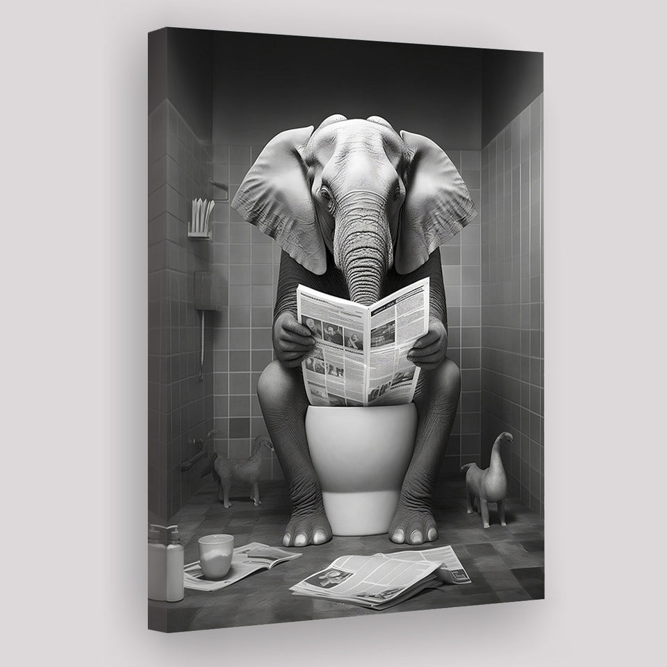 Elephant Print Canvas Prints Wall Art, Funny Bathroom Decor, Elephant in Toilet