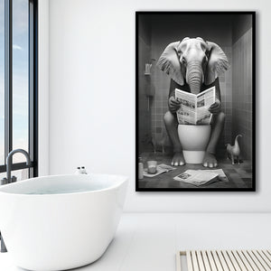 Elephant Print Framed Art Print Wall Decor, Funny Bathroom Decor, Elephant In Toilet