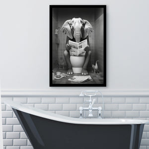 Elephant Print Framed Art Print Wall Decor, Funny Bathroom Decor, Elephant In Toilet
