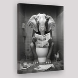 Elephant Print Canvas Prints Wall Art, Funny Bathroom Decor, Elephant in Toilet