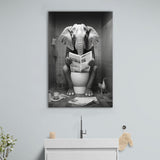 Elephant Print Canvas Prints Wall Art, Funny Bathroom Decor, Elephant in Toilet