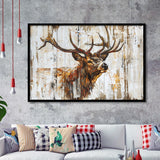 Elk With Antler Painted On Wood Art, Framed Art Print Wall Decor, Framed Picture