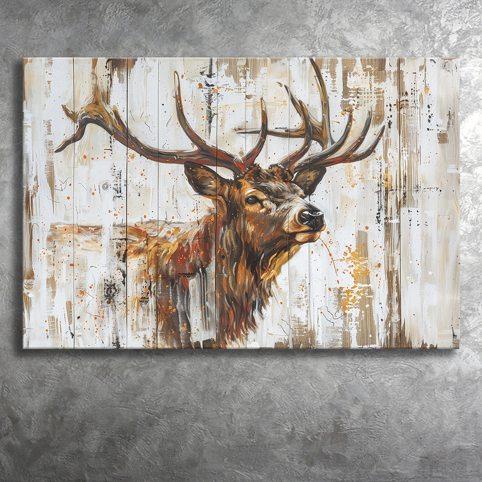 Elk With Antler Painted On Wood Art, Canvas Print Wall Art Decor, Landscape Art Print