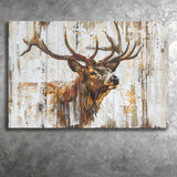 Elk With Antler Painted On Wood Art, Canvas Print Wall Art Decor, Landscape Art Print