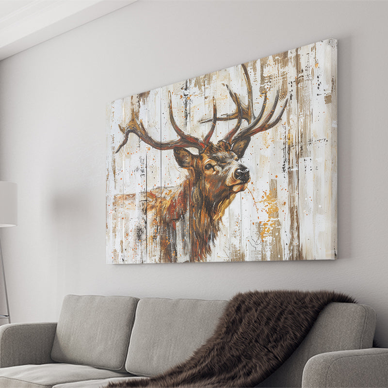 Elk With Antler Painted On Wood Art, Canvas Print Wall Art Decor, Landscape Art Print
