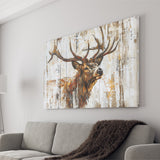 Elk With Antler Painted On Wood Art, Canvas Print Wall Art Decor, Landscape Art Print