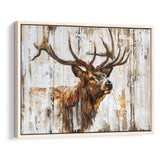 Elk With Antler Painted On Wood Art, Framed Canvas Print Wall Art Decor,Floating Frame