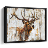 Elk With Antler Painted On Wood Art, Framed Canvas Print Wall Art Decor,Floating Frame