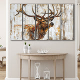 Elk With Antler Painted On Wood Art, Extra Large Multi 5 Panel Canvas Print Wall Art Decor