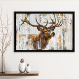 Elk With Antler Painted On Wood Art, Framed Canvas Print Wall Art Decor,Floating Frame