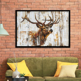 Elk With Antler Painted On Wood Art, Framed Art Print Wall Decor, Framed Picture