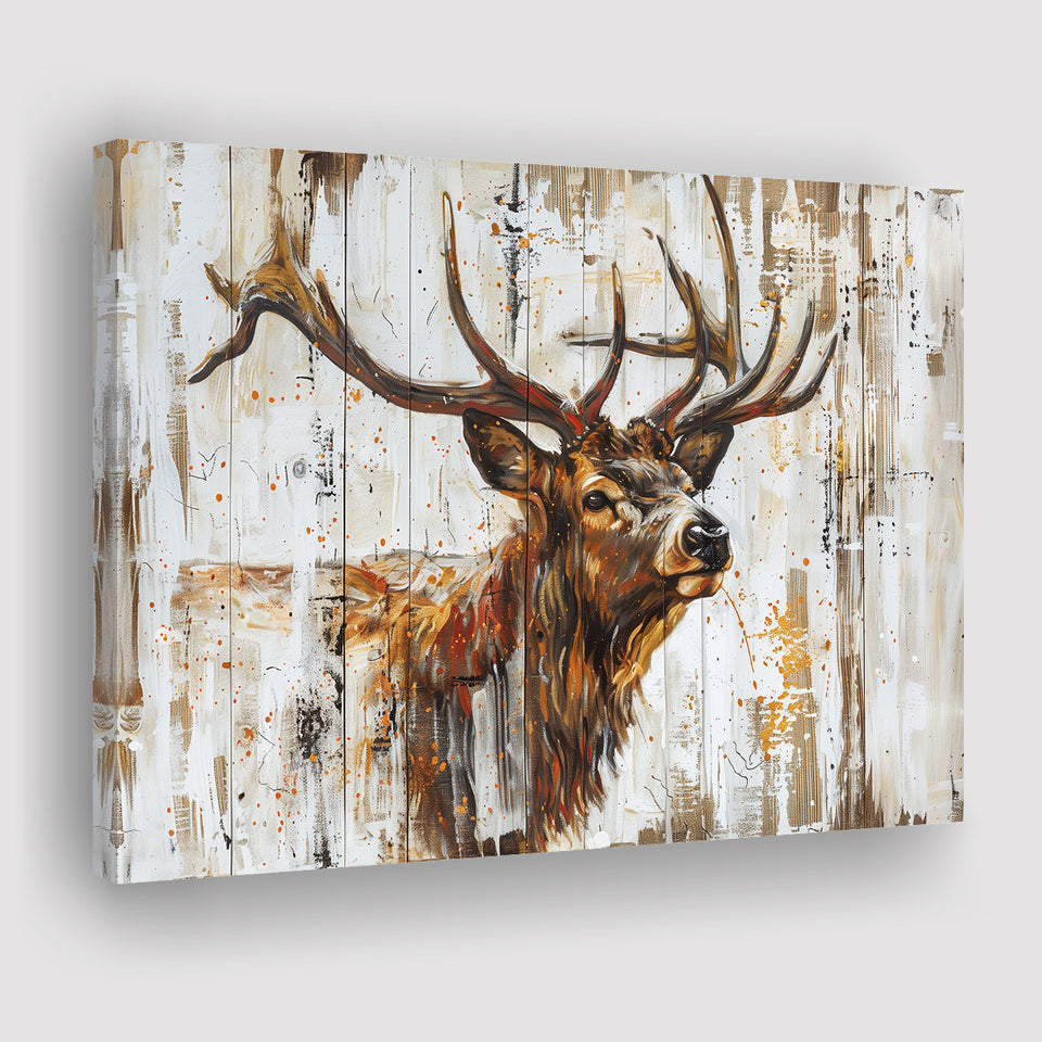 Elk With Antler Painted On Wood Art, Canvas Print Wall Art Decor, Landscape Art Print