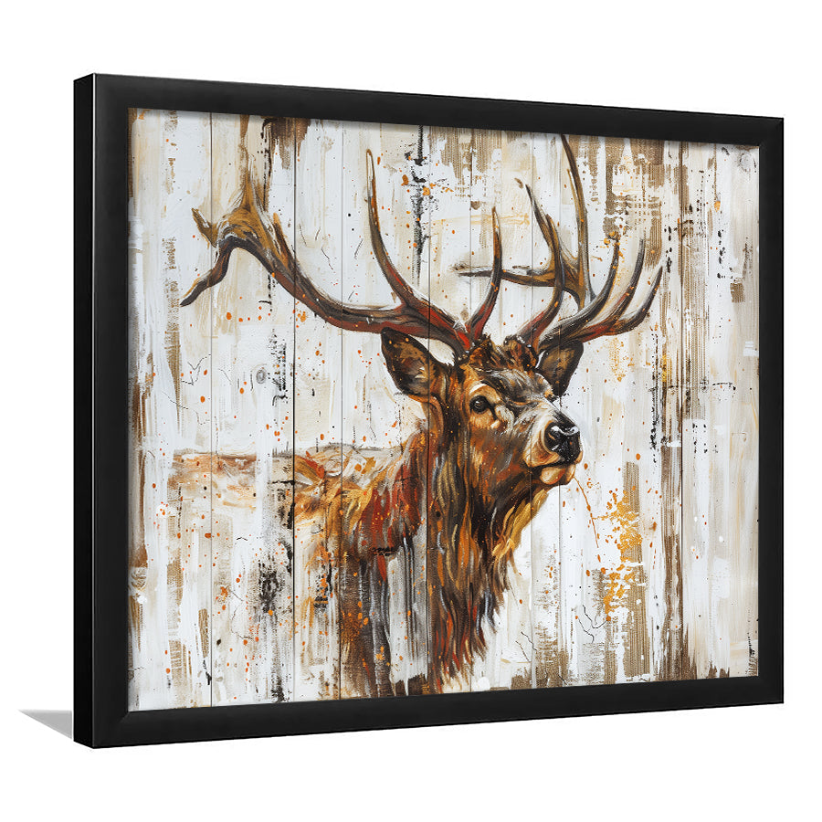 Elk With Antler Painted On Wood Art, Framed Art Print Wall Decor, Framed Picture