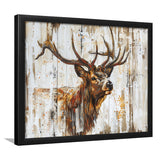Elk With Antler Painted On Wood Art, Framed Art Print Wall Decor, Framed Picture