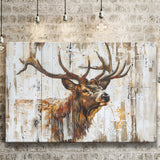Elk With Antler Painted On Wood Art, Canvas Print Wall Art Decor, Landscape Art Print