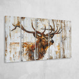 Elk With Antler Painted On Wood Art, Extra Large Multi 5 Panel Canvas Print Wall Art Decor