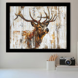 Elk With Antler Painted On Wood Art, Framed Art Print Wall Decor, Framed Picture