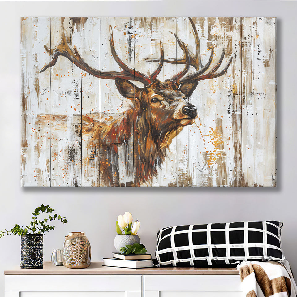 Elk With Antler Painted On Wood Art, Canvas Print Wall Art Decor, Landscape Art Print