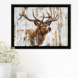 Elk With Antler Painted On Wood Art, Framed Canvas Print Wall Art Decor,Floating Frame
