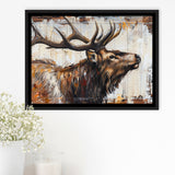 Elk With Antler Painted On Wood Rustic Cabin Art, Framed Canvas Print Wall Art Decor,Floating Frame