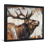 Elk With Antler Painted On Wood Rustic Cabin Art, Framed Art Print Wall Decor, Framed Picture
