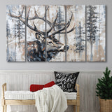 Elk With Antler Painted On Wood Rustic Cabin Painting, Extra Large Multi 5 Panel Canvas Print Wall Art Decor