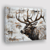 Elk With Antler Painted On Wood Rustic Cabin, Canvas Print Wall Art Decor, Landscape Art Print