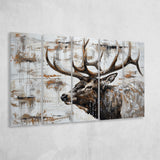 Elk With Antler Painted On Wood Rustic Cabin, Extra Large Multi 5 Panel Canvas Print Wall Art Decor