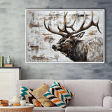 Elk With Antler Painted On Wood Rustic Cabin, Framed Canvas Print Wall Art Decor,Floating Frame