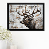 Elk With Antler Painted On Wood Rustic Cabin, Framed Canvas Print Wall Art Decor,Floating Frame