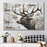 Elk With Antler Painted On Wood Rustic Cabin, Canvas Print Wall Art Decor, Landscape Art Print