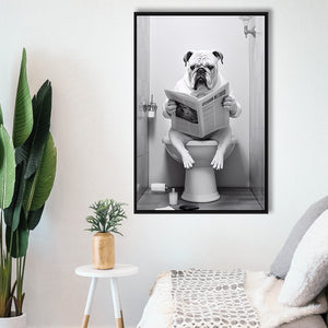 English Bulldog Framed Canvas Prints Wall Art, Funny Bathroom Decor, Bulldog In Toilet