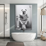English Bulldog Canvas Prints Wall Art, Funny Bathroom Decor, Bulldog in Toilet