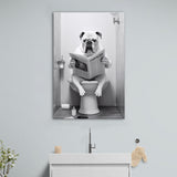 English Bulldog Canvas Prints Wall Art, Funny Bathroom Decor, Bulldog in Toilet