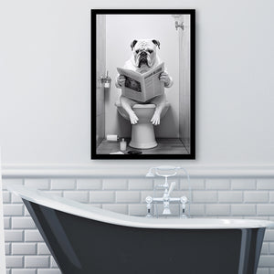 English Bulldog Framed Art Print Wall Decor, Funny Bathroom Decor, Bulldog In Toilet