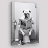 English Bulldog Canvas Prints Wall Art, Funny Bathroom Decor, Bulldog in Toilet
