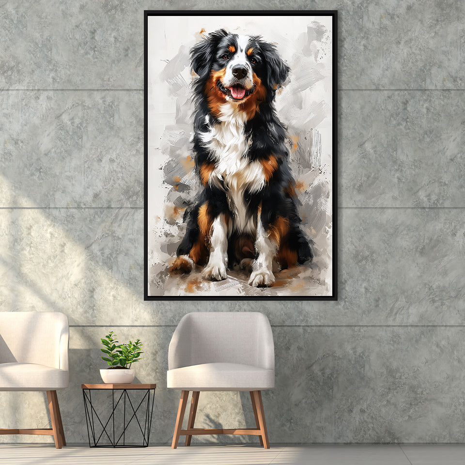 Entlebucher Mountain Dog Portrait Painting, Framed Canvas Prints Wall Art Decor, Floating Frame