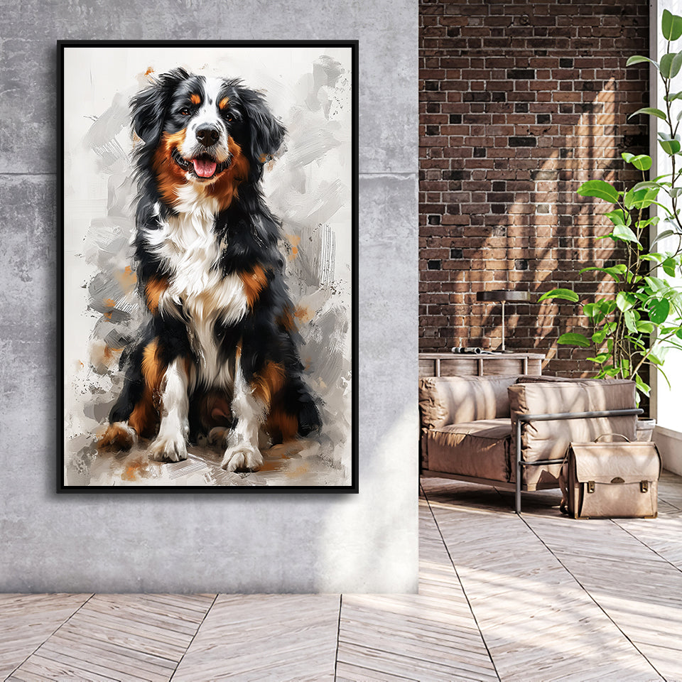 Entlebucher Mountain Dog Portrait Painting, Framed Canvas Prints Wall Art Decor, Floating Frame