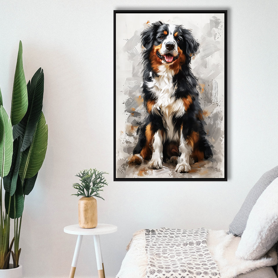 Entlebucher Mountain Dog Portrait Painting, Framed Canvas Prints Wall Art Decor, Floating Frame