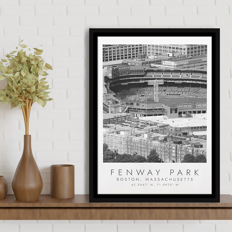 Fenway Park Boston, Stadium Wall Art For Baseball Lovers, B&W, Floating Framed Canvas Print