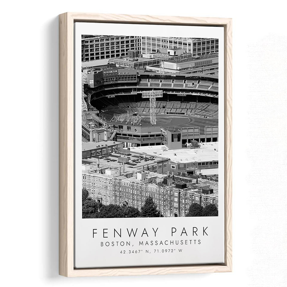 Fenway Park Boston, Stadium Wall Art For Baseball Lovers, B&W, Floating Framed Canvas Print