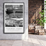 Fenway Park Boston, Stadium Wall Art For Baseball Lovers, B&W, Floating Framed Canvas Print
