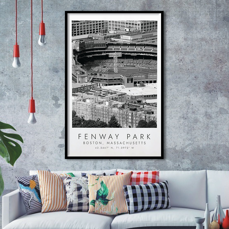 Fenway Park Boston, Stadium Print For Baseball Lovers, Black And White, Framed Art Print Wall Decor