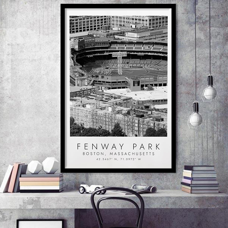 Fenway Park Boston, Stadium Print For Baseball Lovers, Black And White, Framed Art Print Wall Decor