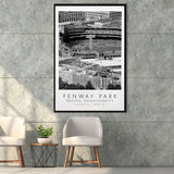 Fenway Park Boston, Stadium Wall Art For Baseball Lovers, B&W, Floating Framed Canvas Print