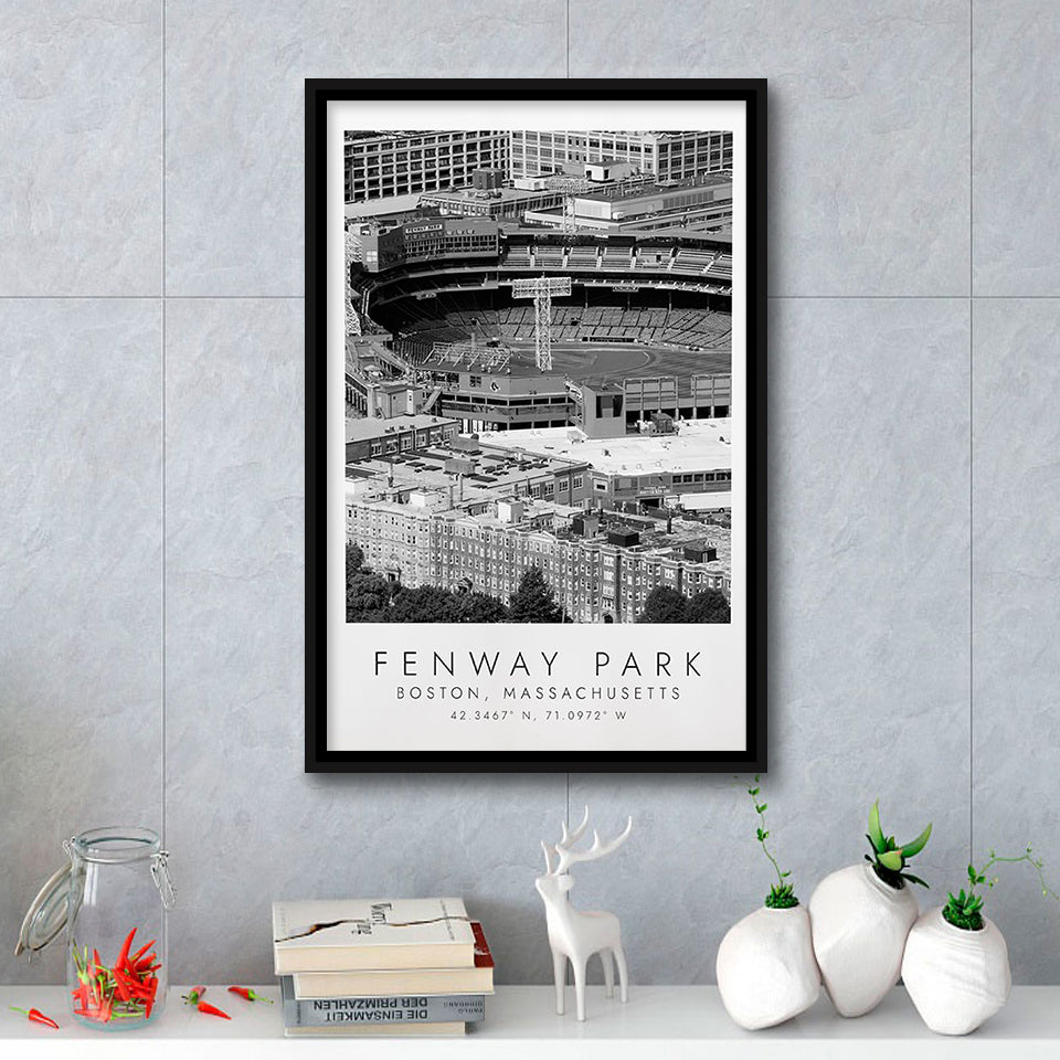 Fenway Park Boston, Stadium Wall Art For Baseball Lovers, B&W, Floating Framed Canvas Print