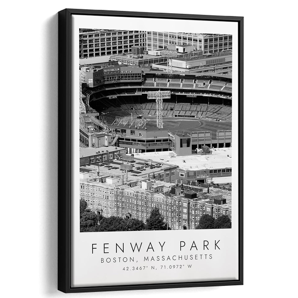 Fenway Park Boston, Stadium Wall Art For Baseball Lovers, B&W, Floating Framed Canvas Print
